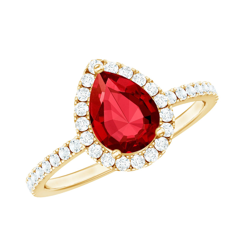 Created Ruby Halo Engagement Ring With Diamond Accent