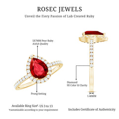 Created Ruby Halo Engagement Ring With Diamond Accent