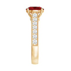 Created Ruby Solitaire Engagement Ring with Diamond