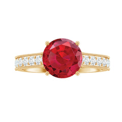Created Ruby Solitaire Engagement Ring with Diamond