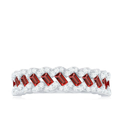 Baguette Created Ruby Braided Eternity Band Ring with Diamond