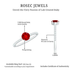 Round Lab Created Ruby Solitaire Promise Ring with Diamond