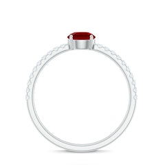 Round Lab Created Ruby Solitaire Promise Ring with Diamond