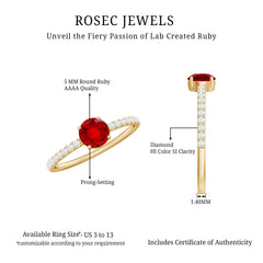Round Lab Created Ruby Solitaire Promise Ring with Diamond