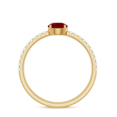 Round Lab Created Ruby Solitaire Promise Ring with Diamond