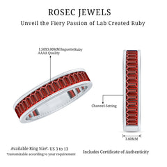 Baguette Shape Lab Grown Ruby Channel Set Eternity Band Ring