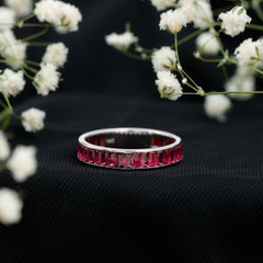 Baguette Shape Lab Grown Ruby Channel Set Eternity Band Ring