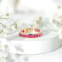 Baguette Shape Lab Grown Ruby Channel Set Eternity Band Ring