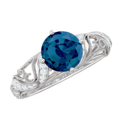 London Blue Topaz and Diamond Vintage Inspired Engagement Ring