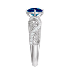 London Blue Topaz and Diamond Vintage Inspired Engagement Ring