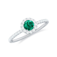 Certified Lab Grown Emerald Engagement Ring with Diamond Halo