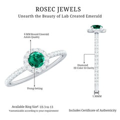 Certified Lab Grown Emerald Engagement Ring with Diamond Halo