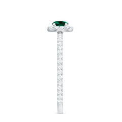 Certified Lab Grown Emerald Engagement Ring with Diamond Halo