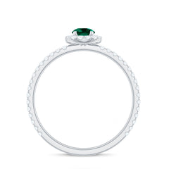 Certified Lab Grown Emerald Engagement Ring with Diamond Halo