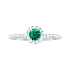 Certified Lab Grown Emerald Engagement Ring with Diamond Halo