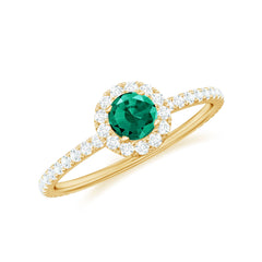 Certified Lab Grown Emerald Engagement Ring with Diamond Halo