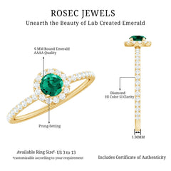 Certified Lab Grown Emerald Engagement Ring with Diamond Halo