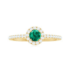 Certified Lab Grown Emerald Engagement Ring with Diamond Halo