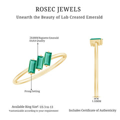 Certified Baguette Lab Grown Emerald 3 Stone Promise Ring