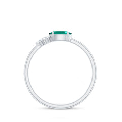 East West Style Oval Lab Grown Emerald Promise Ring with Diamond Trio