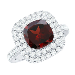 Natural Garnet Double Halo Engagement Ring with Moissanite