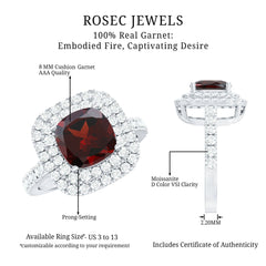 Natural Garnet Double Halo Engagement Ring with Moissanite