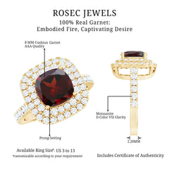 Natural Garnet Double Halo Engagement Ring with Moissanite