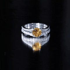 Certified Real Citrine Engagement Ring with Moissanite Wedding Band