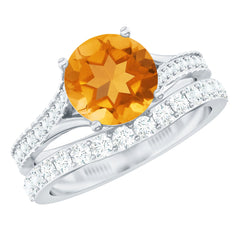 Certified Real Citrine Engagement Ring with Moissanite Wedding Band