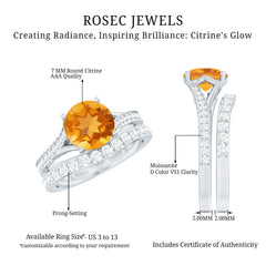 Certified Real Citrine Engagement Ring with Moissanite Wedding Band