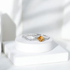 Certified Real Citrine Engagement Ring with Moissanite Wedding Band