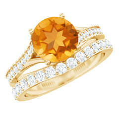 Certified Real Citrine Engagement Ring with Moissanite Wedding Band