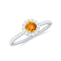 Minimal Citrine Engagement Ring with Diamond Halo