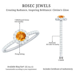 Minimal Citrine Engagement Ring with Diamond Halo