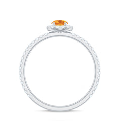 Minimal Citrine Engagement Ring with Diamond Halo