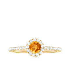 Minimal Citrine Engagement Ring with Diamond Halo
