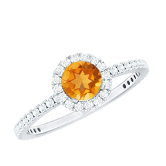 Round Cut Citrine and Diamond Classic Engagement Ring