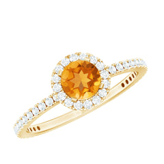 Round Cut Citrine and Diamond Classic Engagement Ring