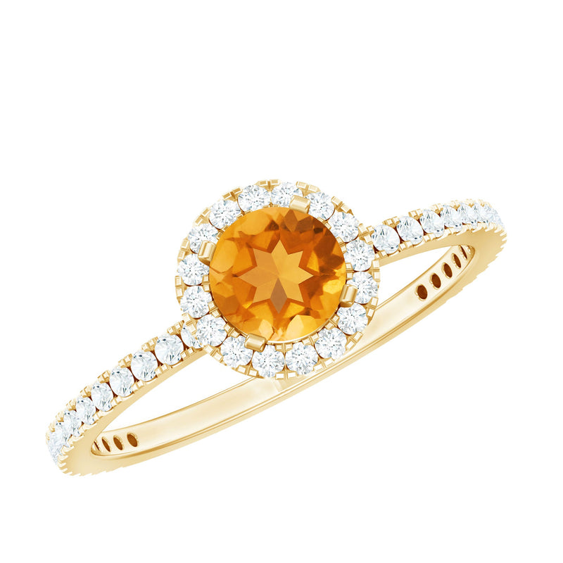 Round Cut Citrine and Diamond Classic Engagement Ring