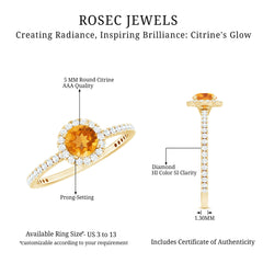 Round Cut Citrine and Diamond Classic Engagement Ring