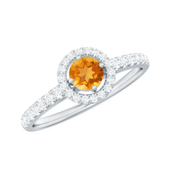 Minimalist Citrine Diamond Engagement Ring with Halo