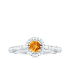 Minimalist Citrine Diamond Engagement Ring with Halo