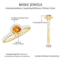 Minimalist Citrine Diamond Engagement Ring with Halo
