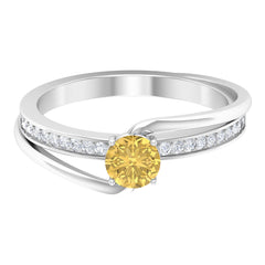 Natural Citrine Engagement Ring with Diamond Bypass Shank