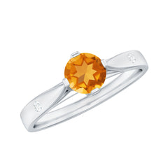 Certified Real Citrine Promise Ring with Diamond