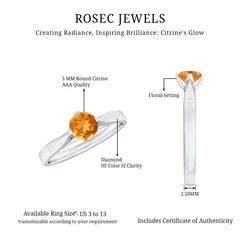 Certified Real Citrine Promise Ring with Diamond