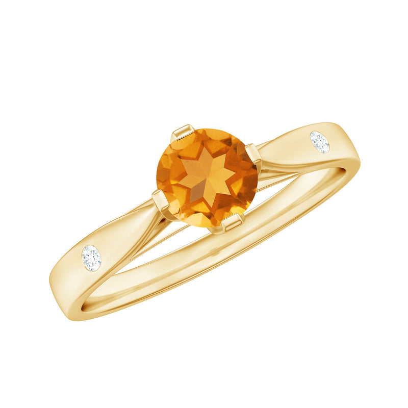 Certified Real Citrine Promise Ring with Diamond