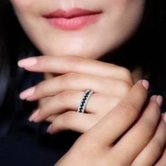 Lab Grown Black Diamond Eternity Band With Real White Diamond