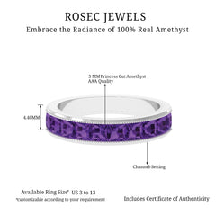 Princess Cut Amethyst Half Eternity Band Ring with Beads