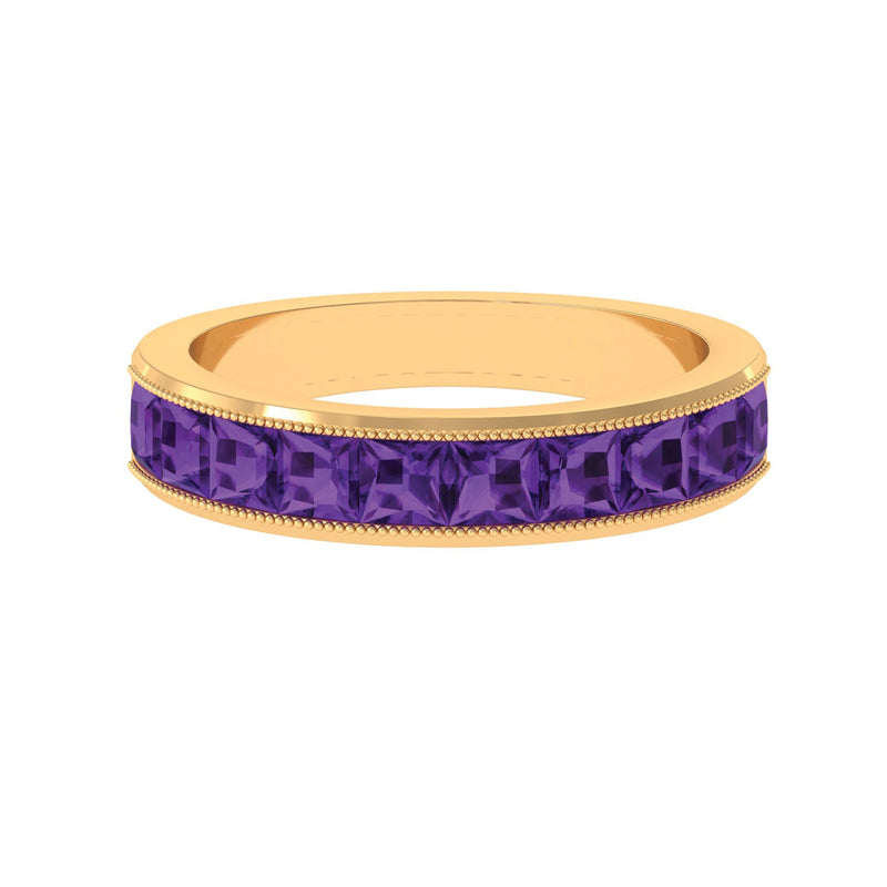 Princess Cut Amethyst Half Eternity Band Ring with Beads